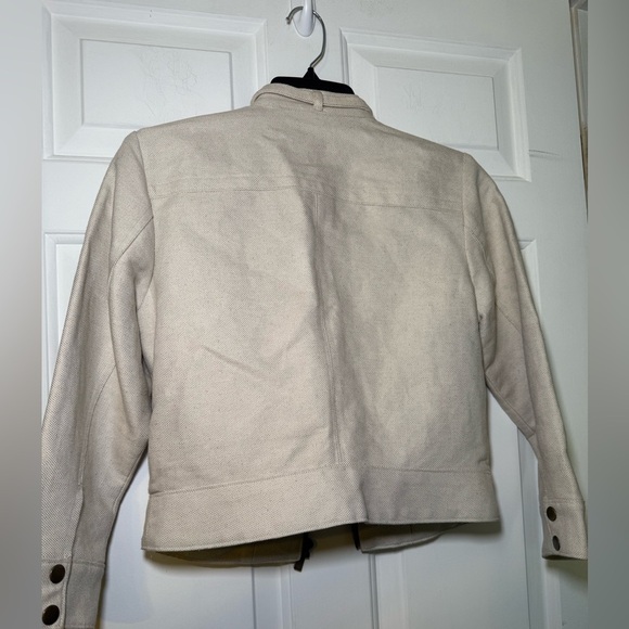 Original Penguin Woman’s Ivory Linen Cropped Motorcycle Style Jacket Small - Picture 5 of 8